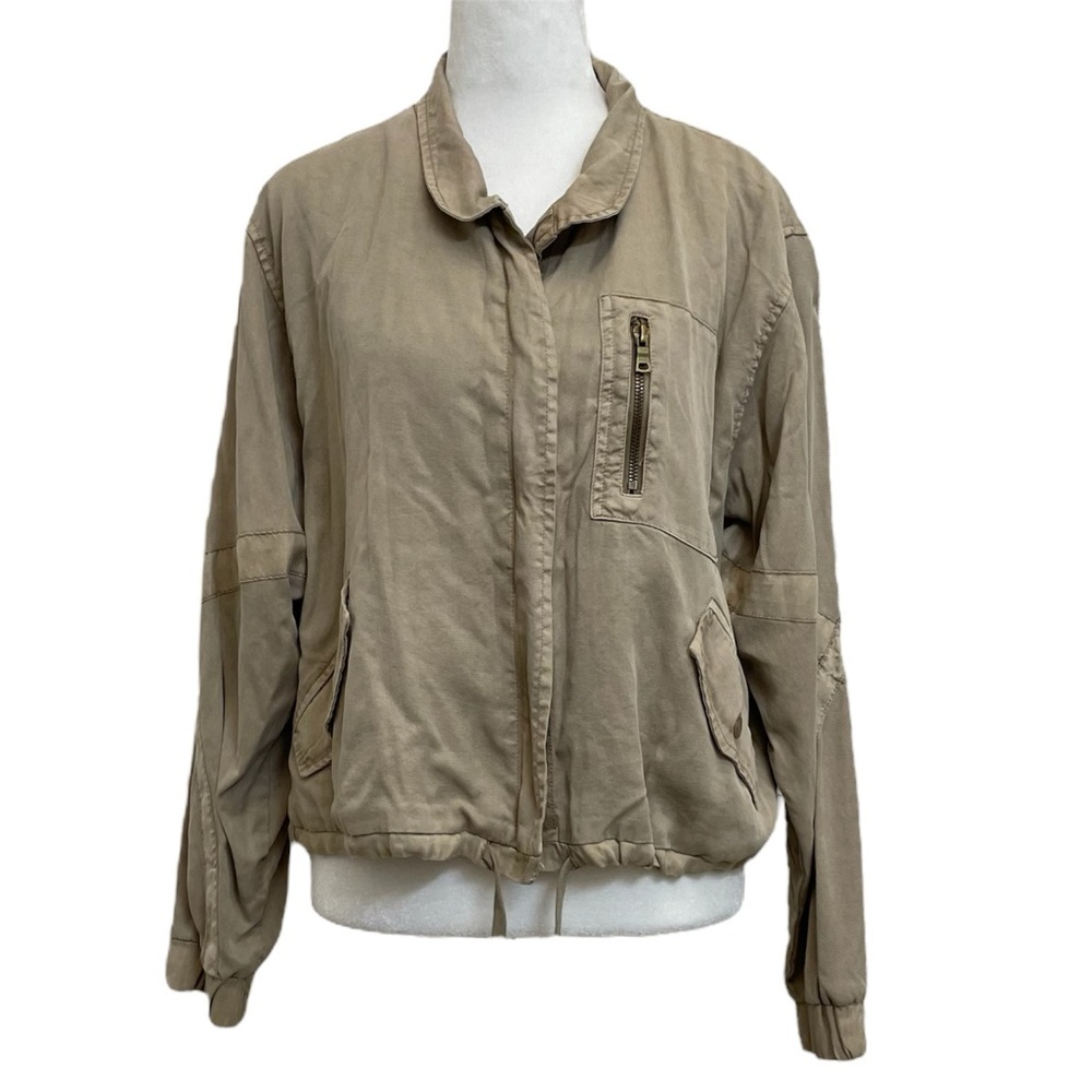 Young Fabulous and Broke Khaki Tan Clara Full Zip Retro Utility Bomber Jacket